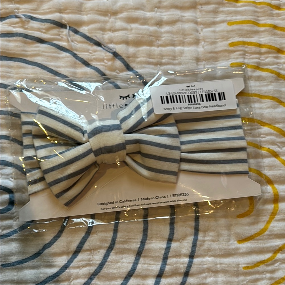 Little Sleepies Ivory & Fog Stripe Luxe Bow Headband